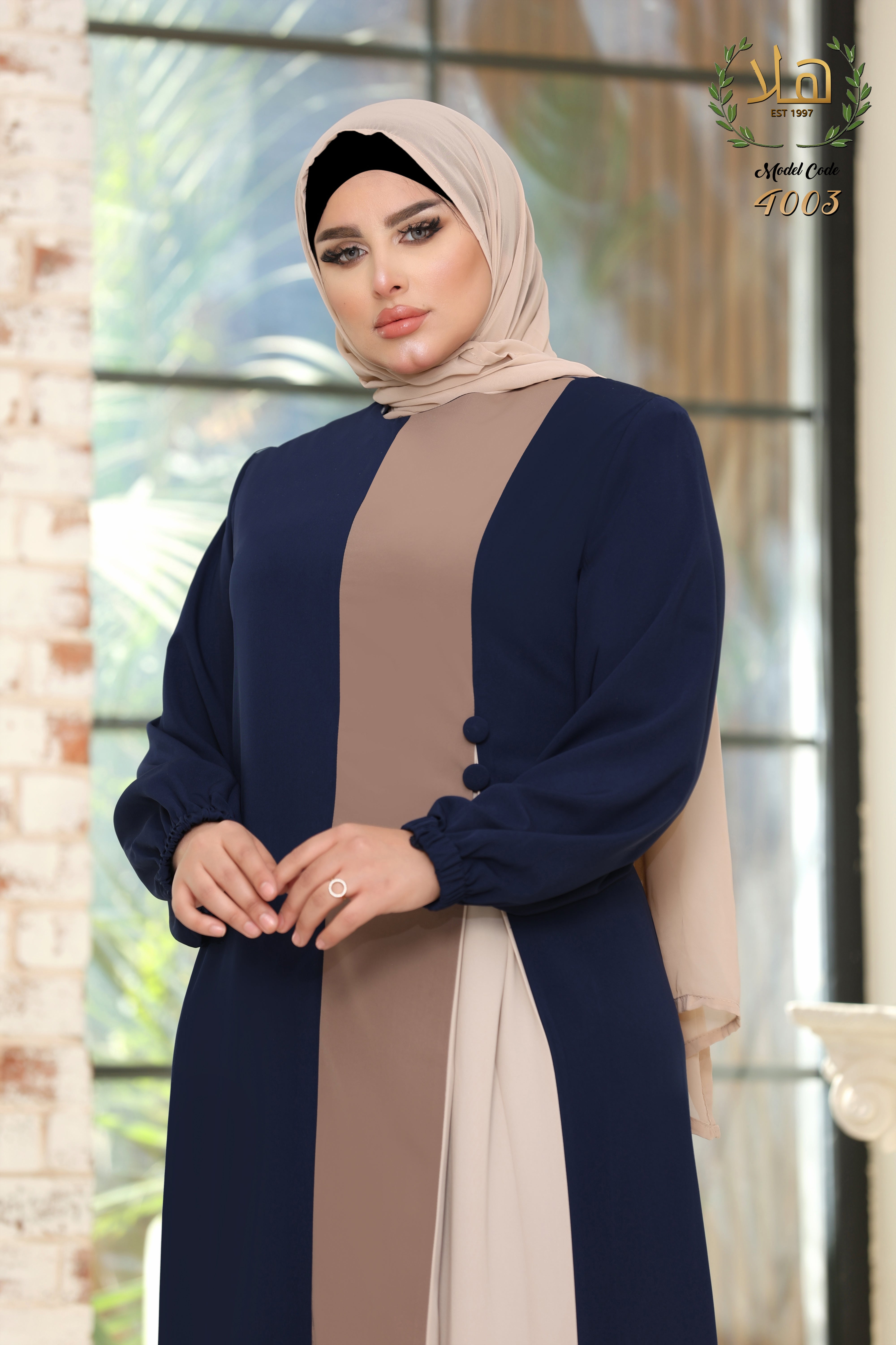 3-color Kalone Abaya in navy blue