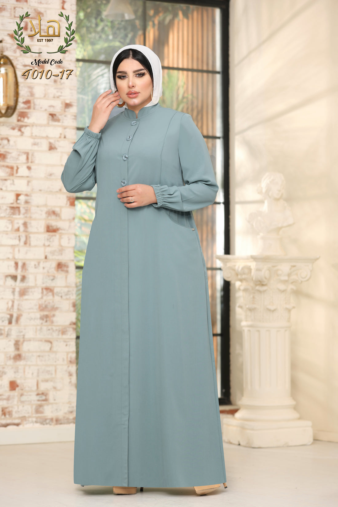 Abaya beige cotton mint green